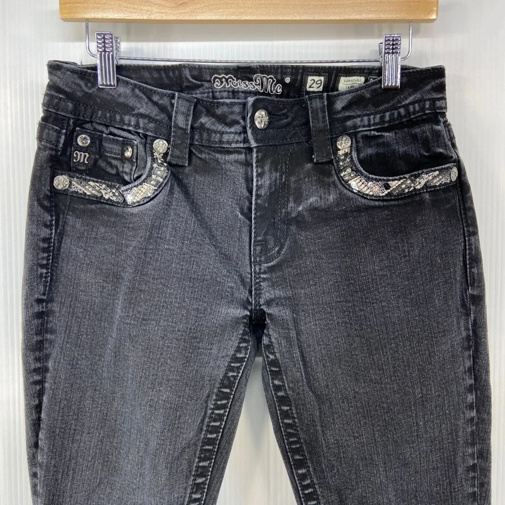 Miss Me‎ Signature Skinny Black Denim Jeans Embellished Womens 29